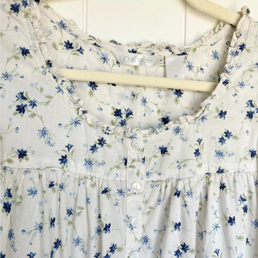 Vintage Adonna 100% Cotton Nightgown Style White Floral Sleeveless Dress Medium - Picture 9 of 10